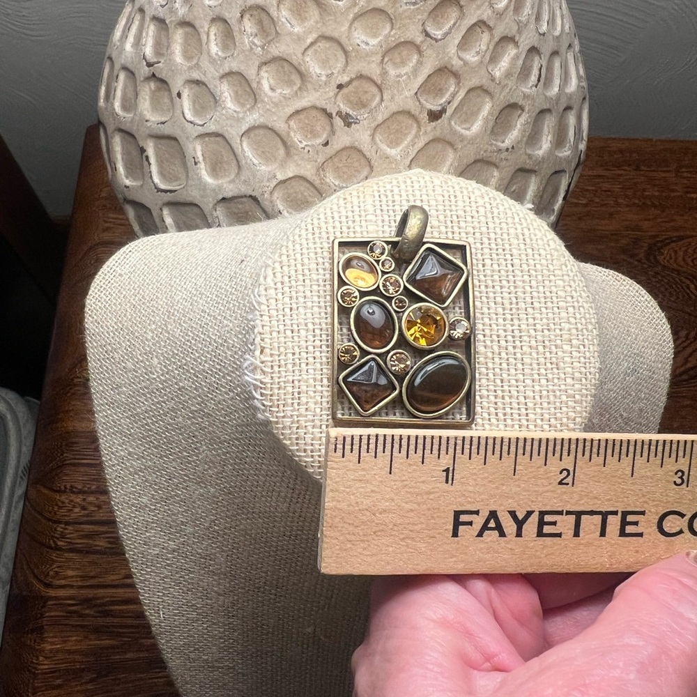 Park Lane Vintage Bronze Tone Rectangle Boho Amber/Brown Pendant Gemstones, good - Picture 5 of 5